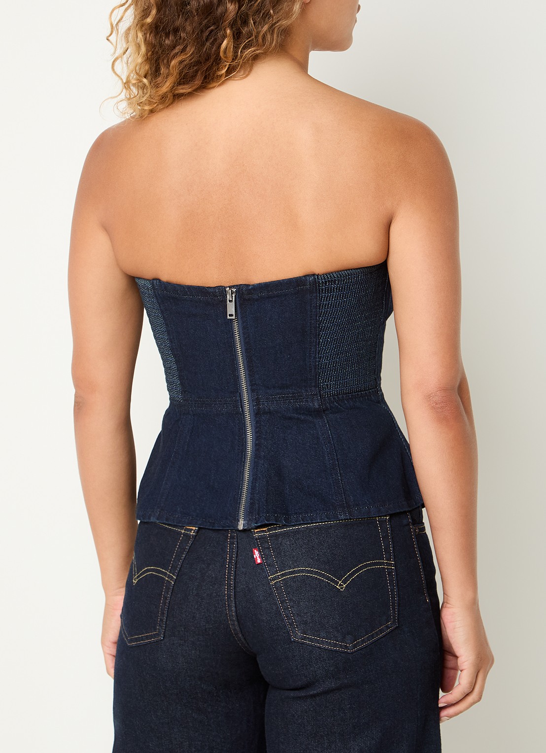 Levi's Strapless top van denim - achterkant donkerblauw