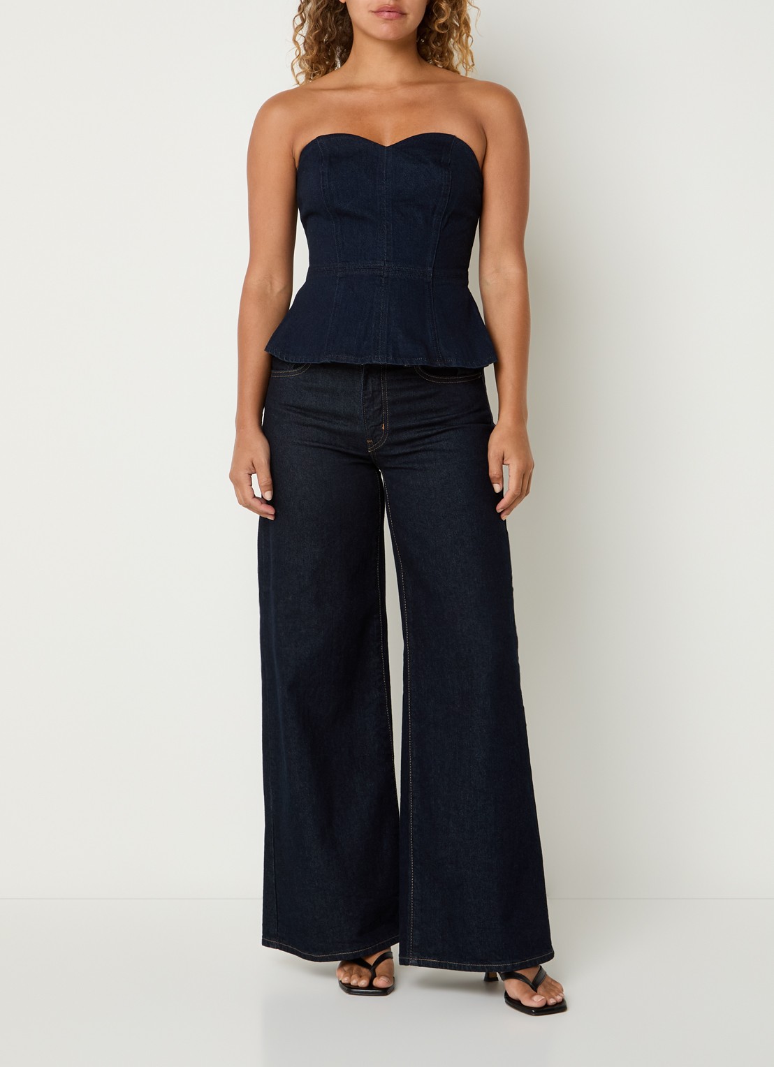 Levi's Strapless top van denim - voorkant 4 donkerblauw