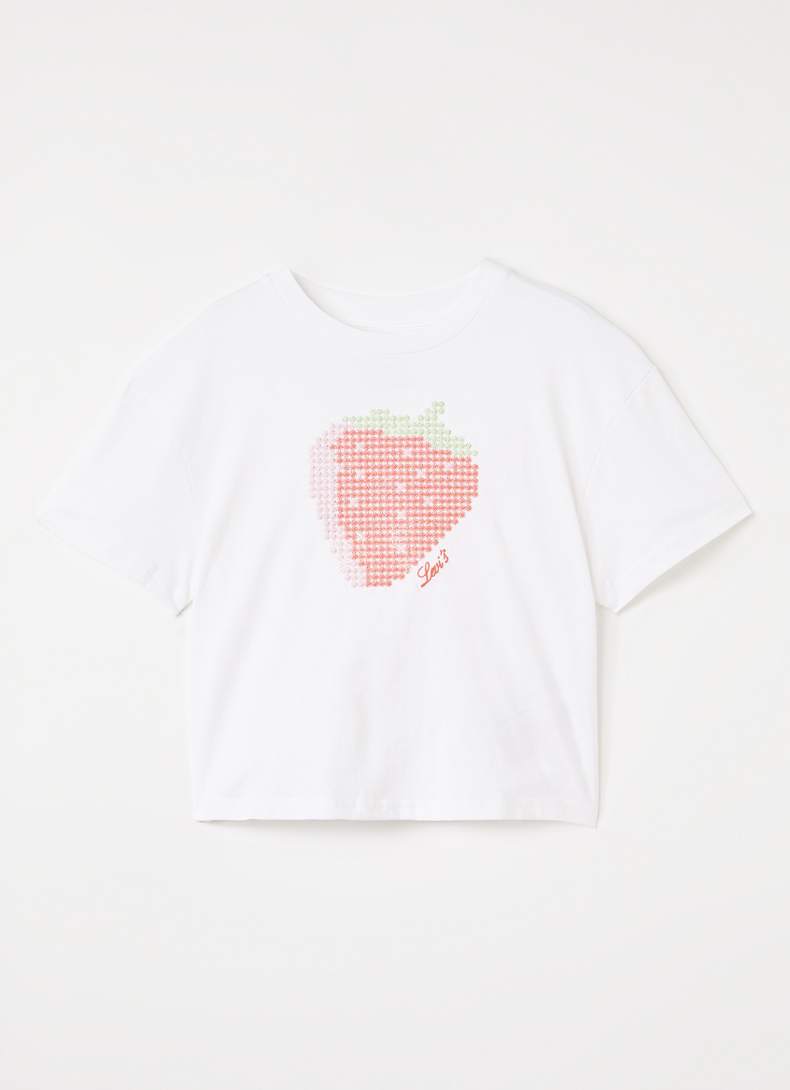 Levi's Strawberry longsleeve met pailletten - voorkant gebroken wit