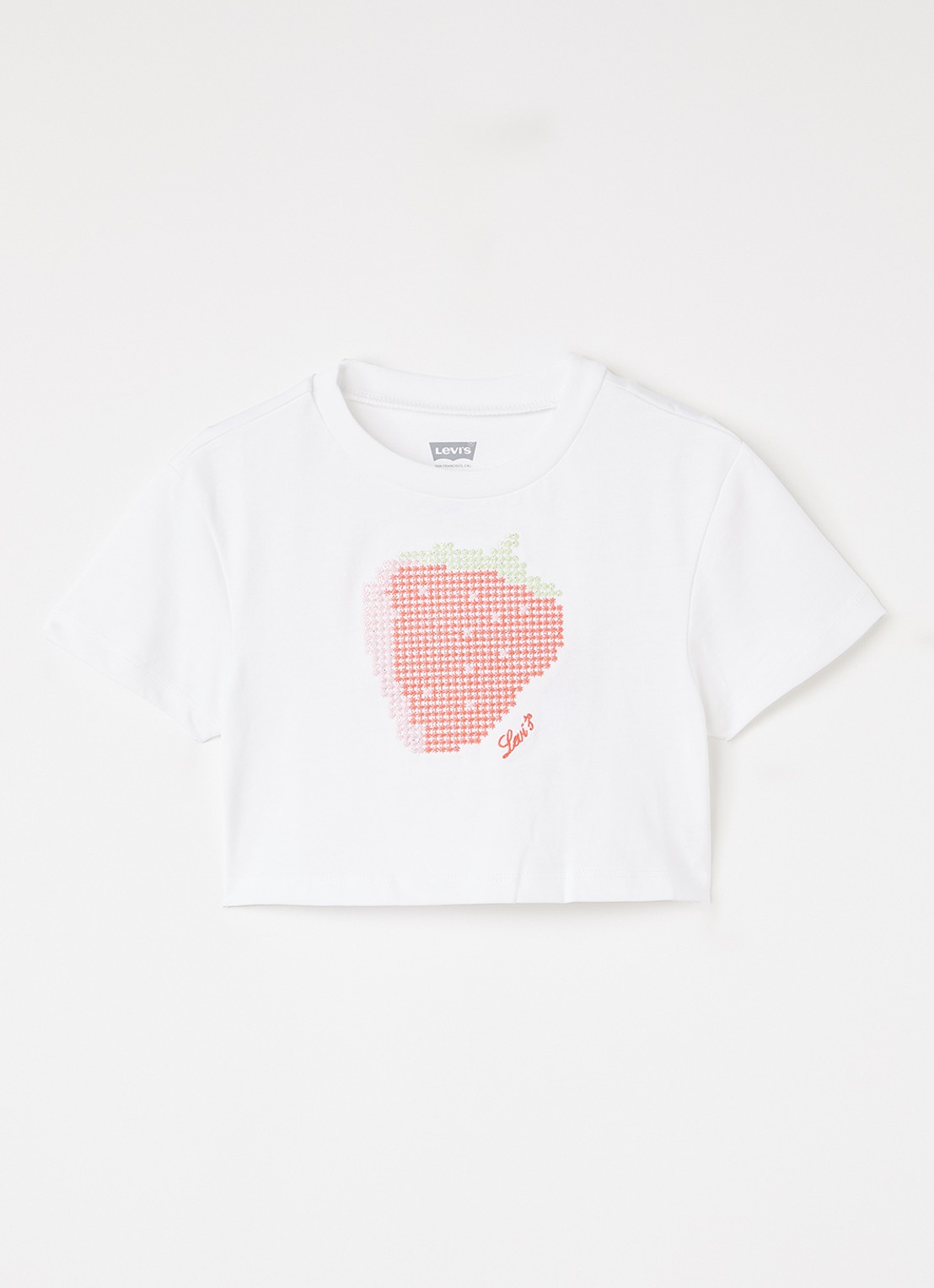 Levi's Strawberry T-shirt met pailletten - voorkant wit