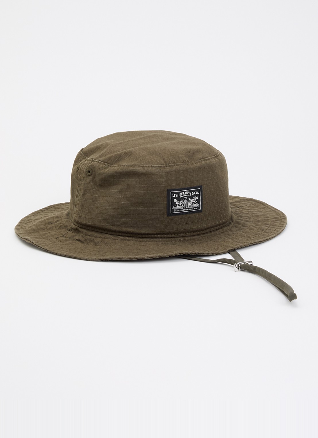 Levi's Summer drawstring bucket hat van denim  - voorkant legergroen