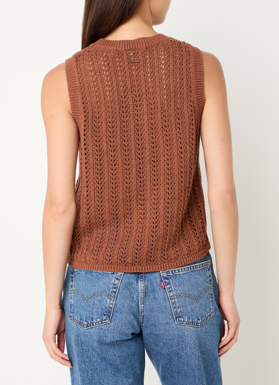Levi's Sunrise grofgebreide tanktop in linnenblend - achterkant 3 beige
