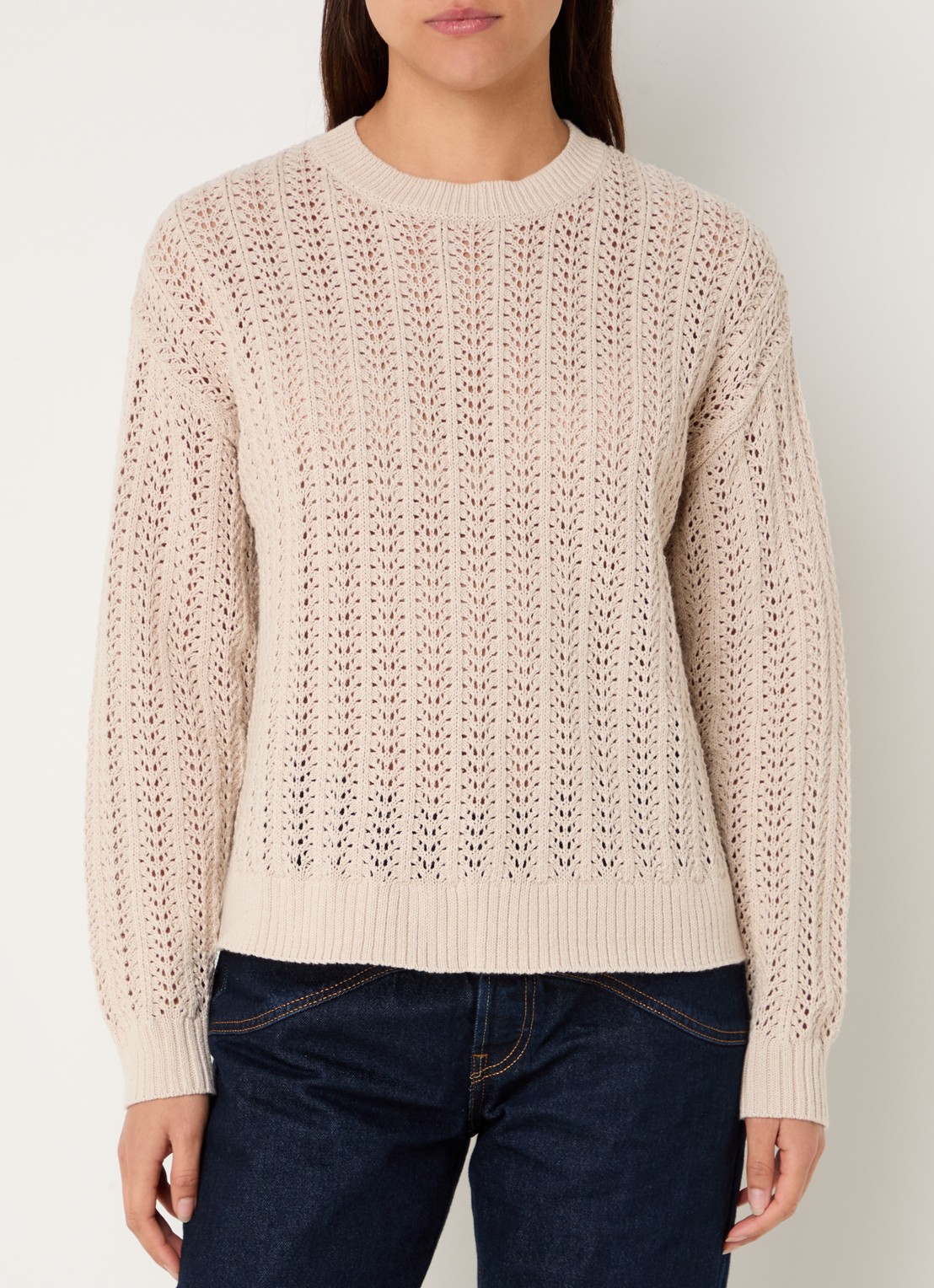 Levi's Sunrise grofgebreide trui in linnenblend met opengewerkt dessin - detail 4 beige