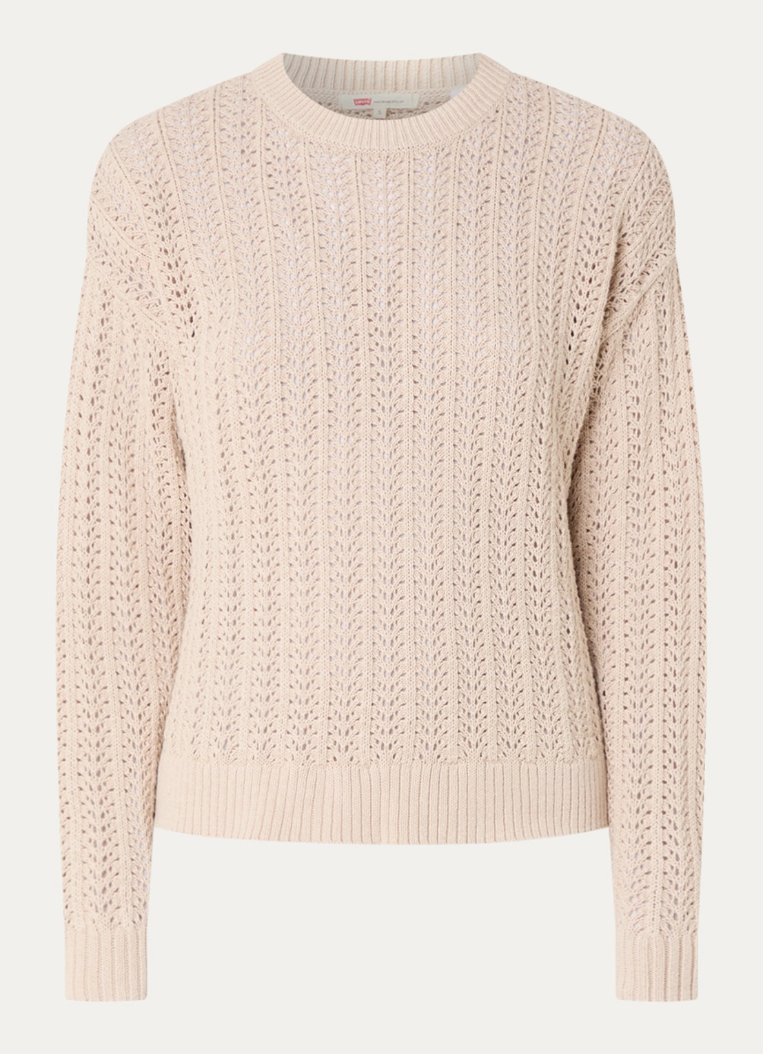 Levi's Sunrise grofgebreide trui in linnenblend met opengewerkt dessin - voorkant 2 beige