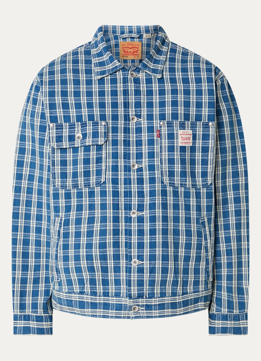 Levi's Sunrise Trucker comfort fit overshirt met ruitdessin - voorkant 3 indigo