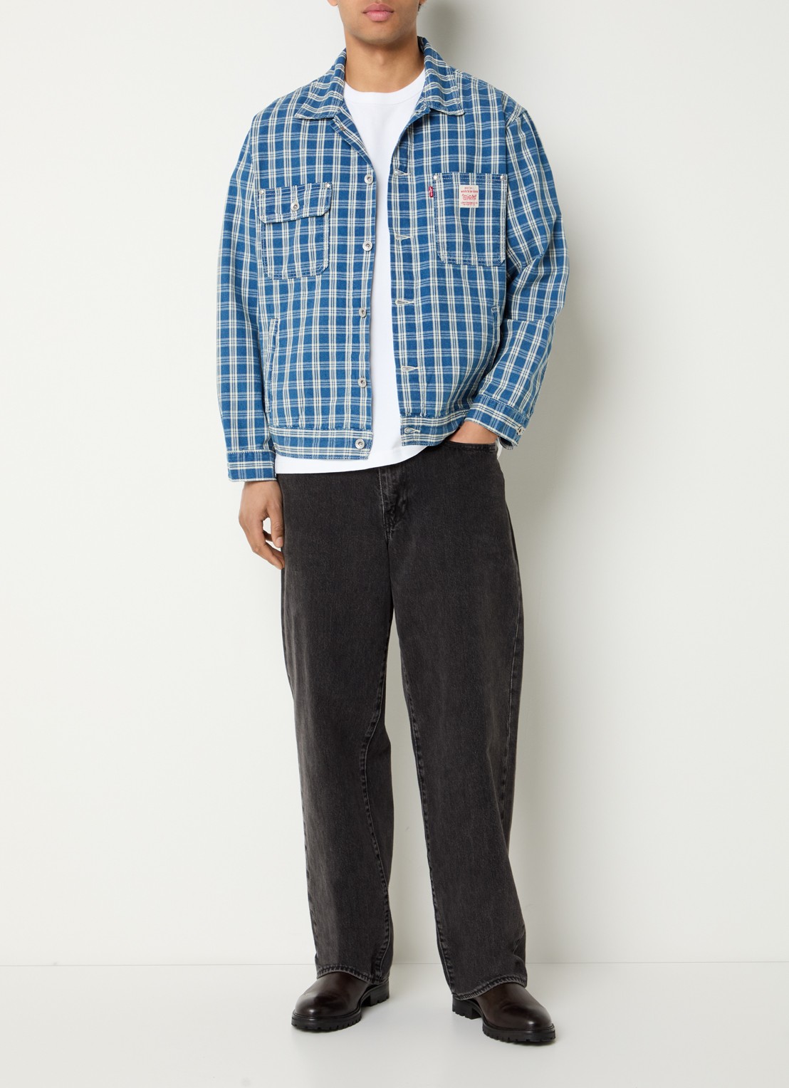 Levi's Sunrise Trucker comfort fit overshirt met ruitdessin - voorkant 4 indigo
