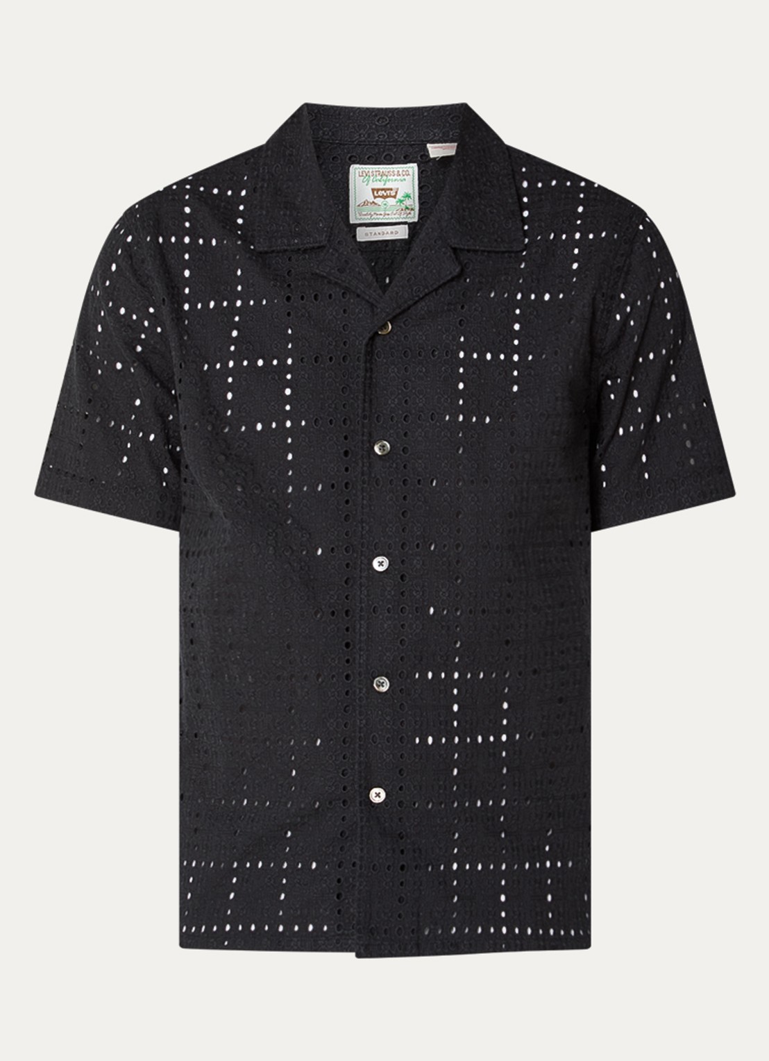 Levi's Sunset regular fit overhemd met opengewerkt dessin - voorkant 2 zwart