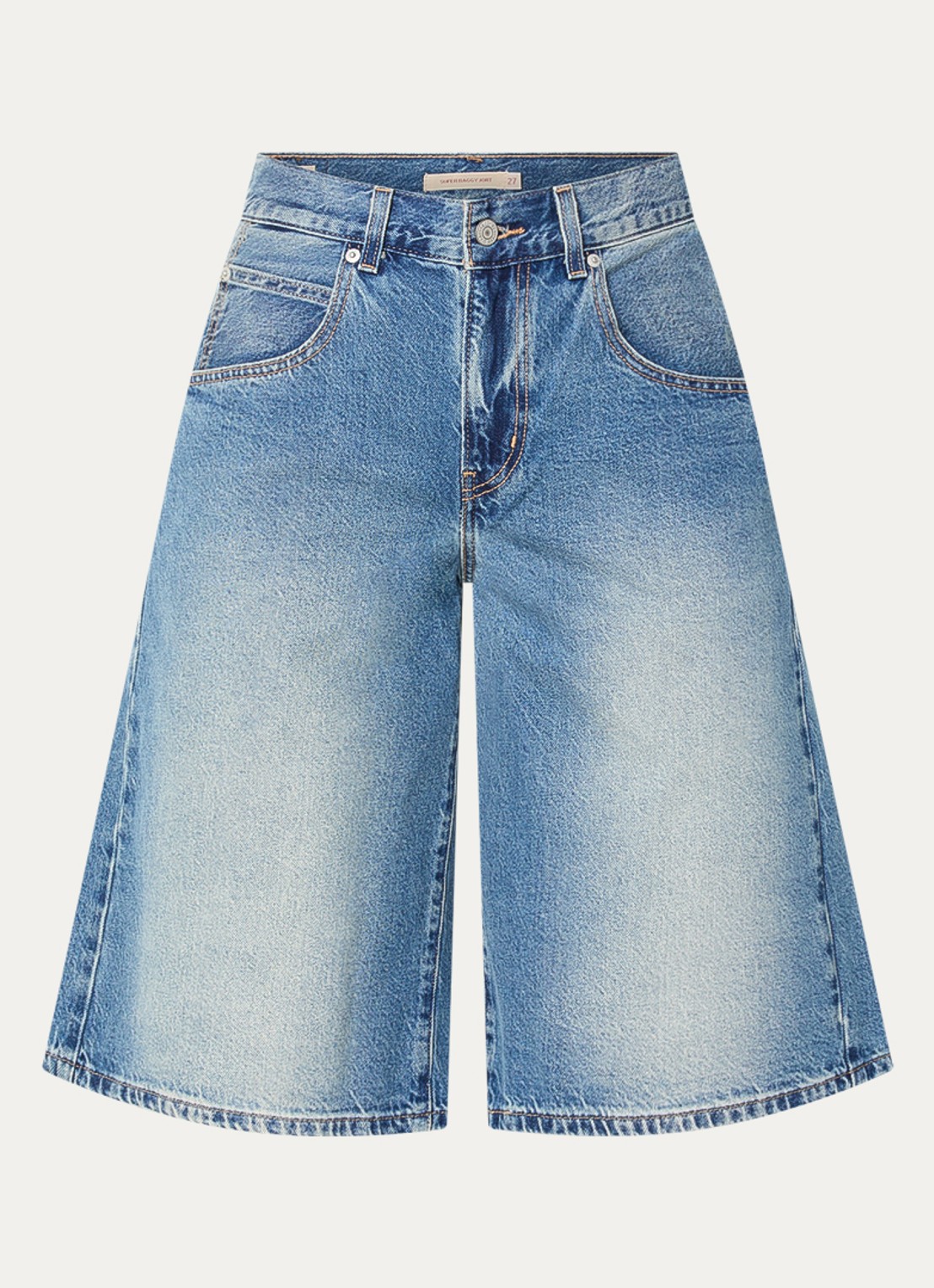 Levi's Super Baggy mid waist wide fit korte broek van denim met medium wassing - voorkant indigo