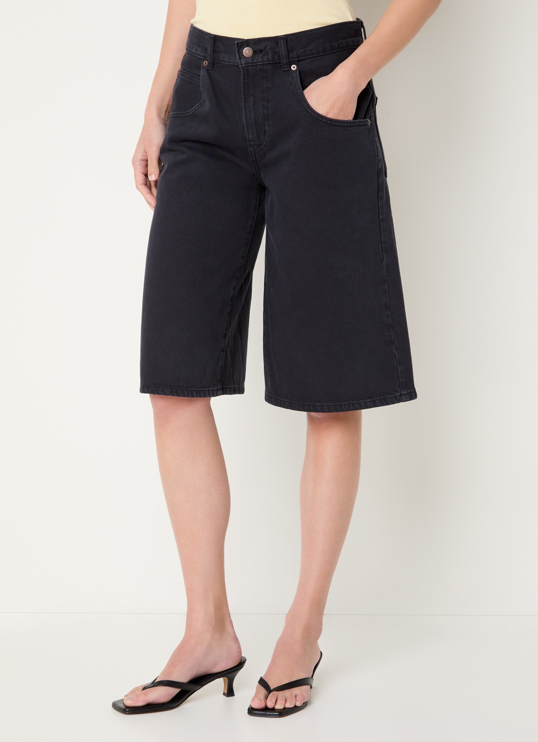 Levi's Super Baggy mid waist wide fit korte broek van denim  - detail 3 zwart