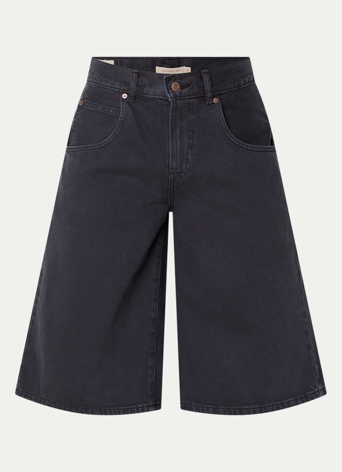 Levi's Super Baggy mid waist wide fit korte broek van denim  - voorkant zwart