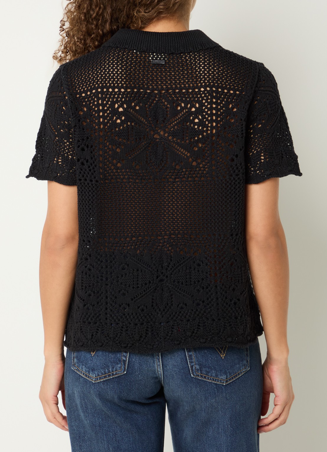 Levi's Susanna fijngebreide blouse met opengewerkt dessin - achterkant 3 zwart