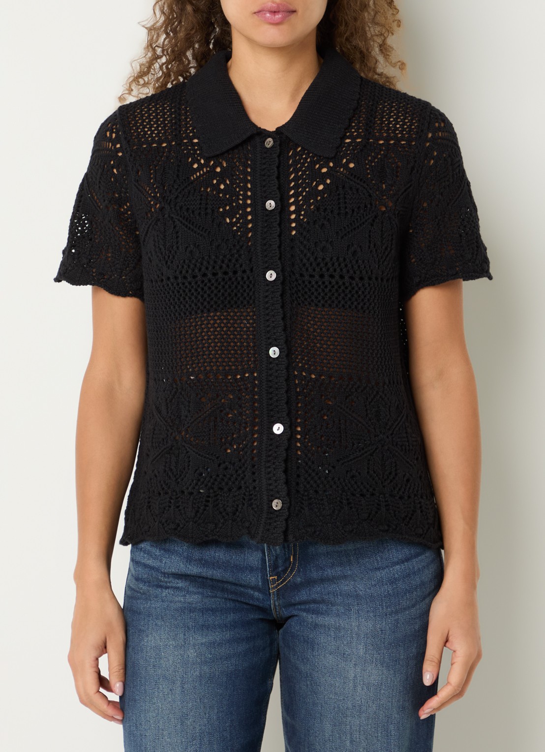 Levi's Susanna fijngebreide blouse met opengewerkt dessin - detail 4 zwart