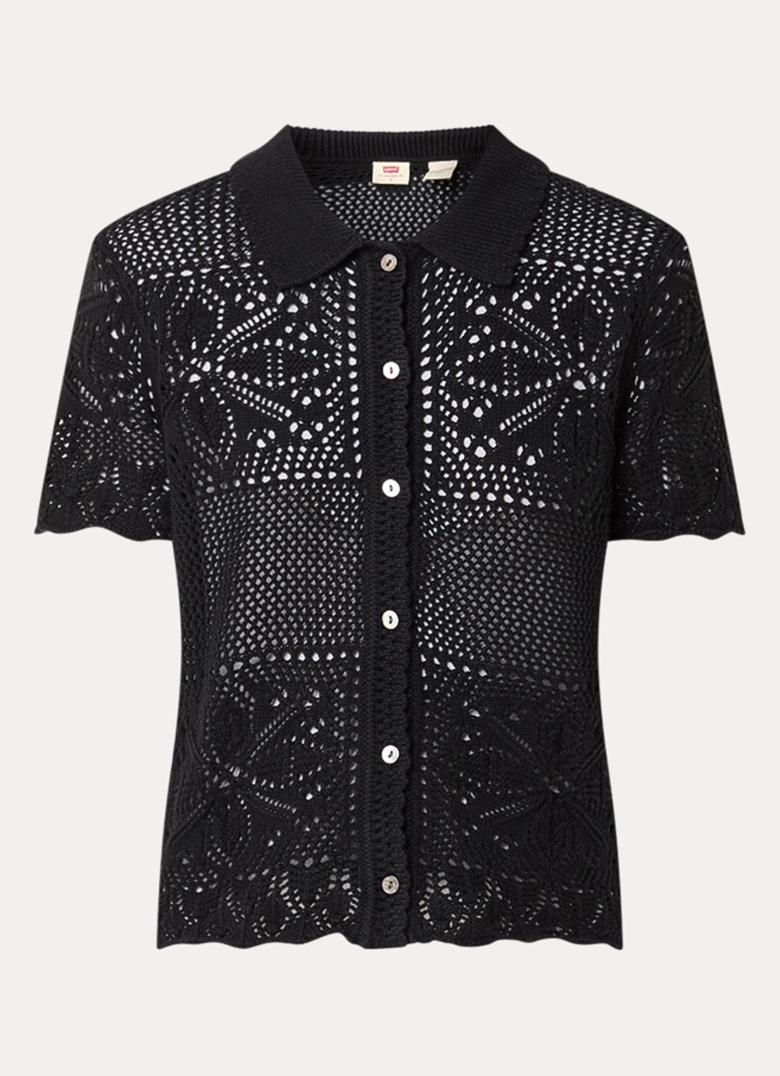 Levi's Susanna fijngebreide blouse met opengewerkt dessin - voorkant zwart