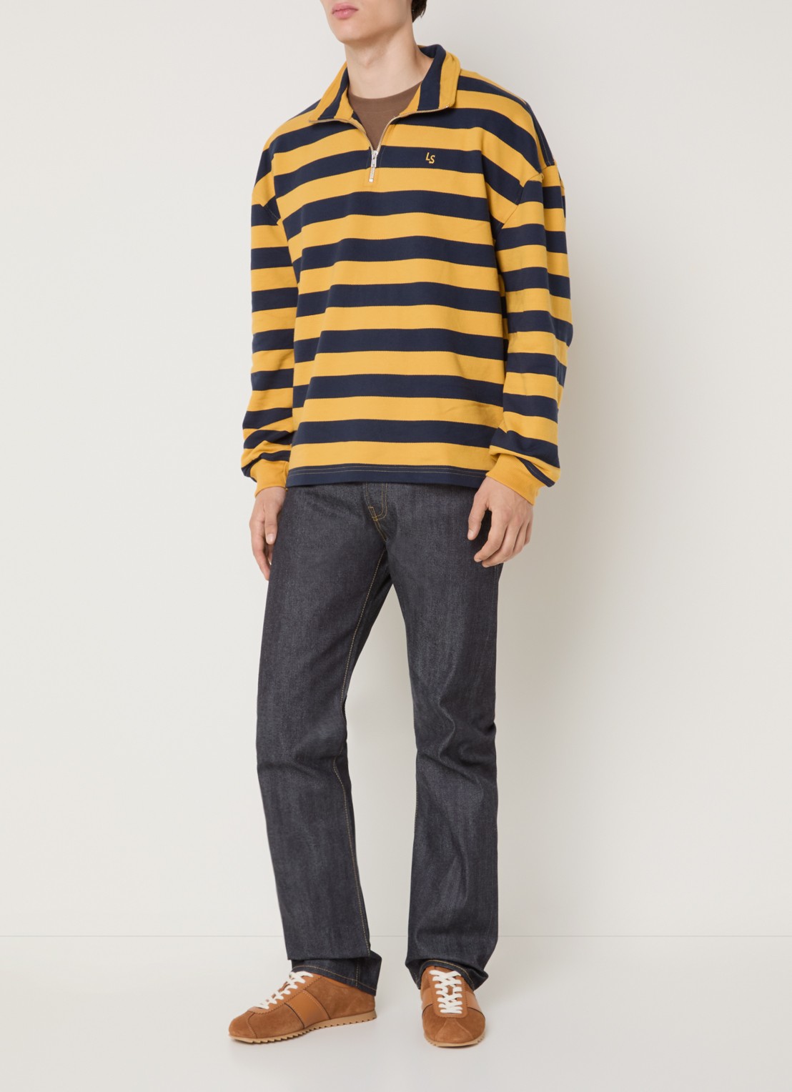 Levi's Sweater met halve rits en logoborduring - voorkant 4 geel