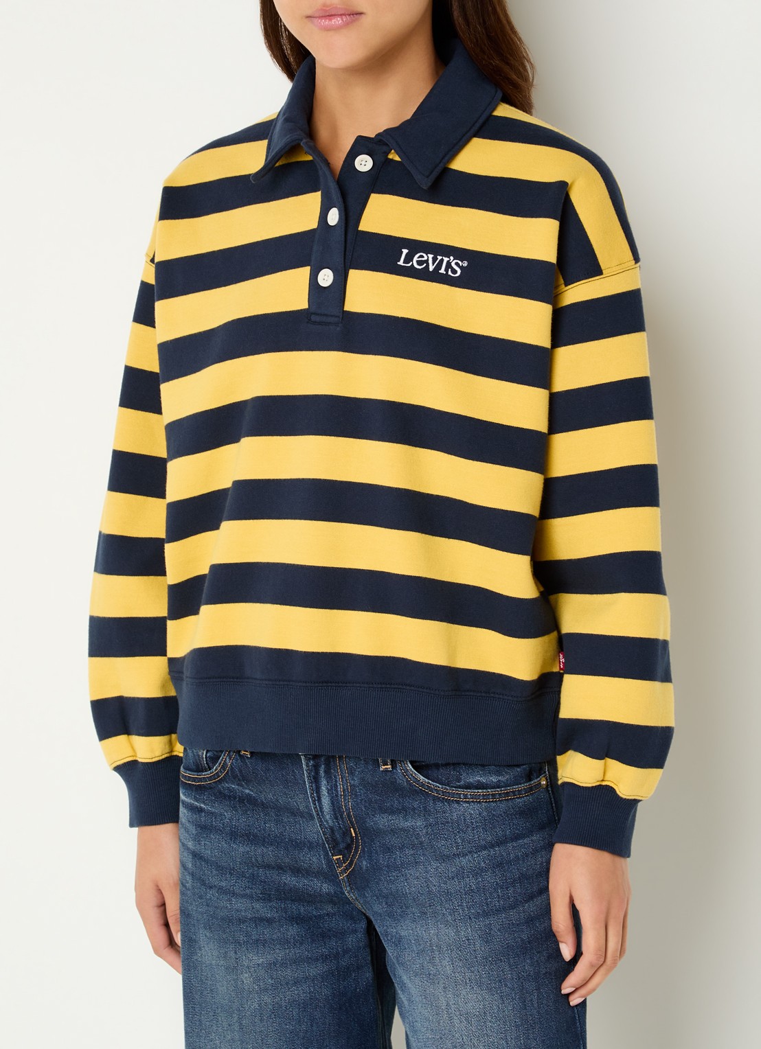 Levi's Sweater met polokraag en logoborduring - detail donkerblauw
