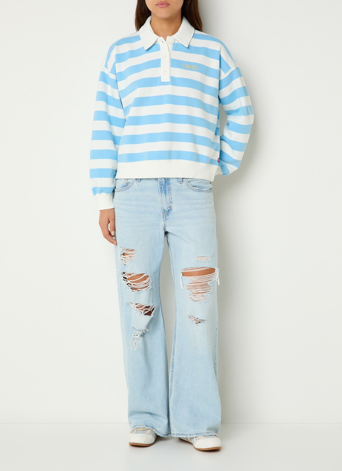 Levi's Sweater met polokraag en logoborduring - voorkant 4 lichtblauw