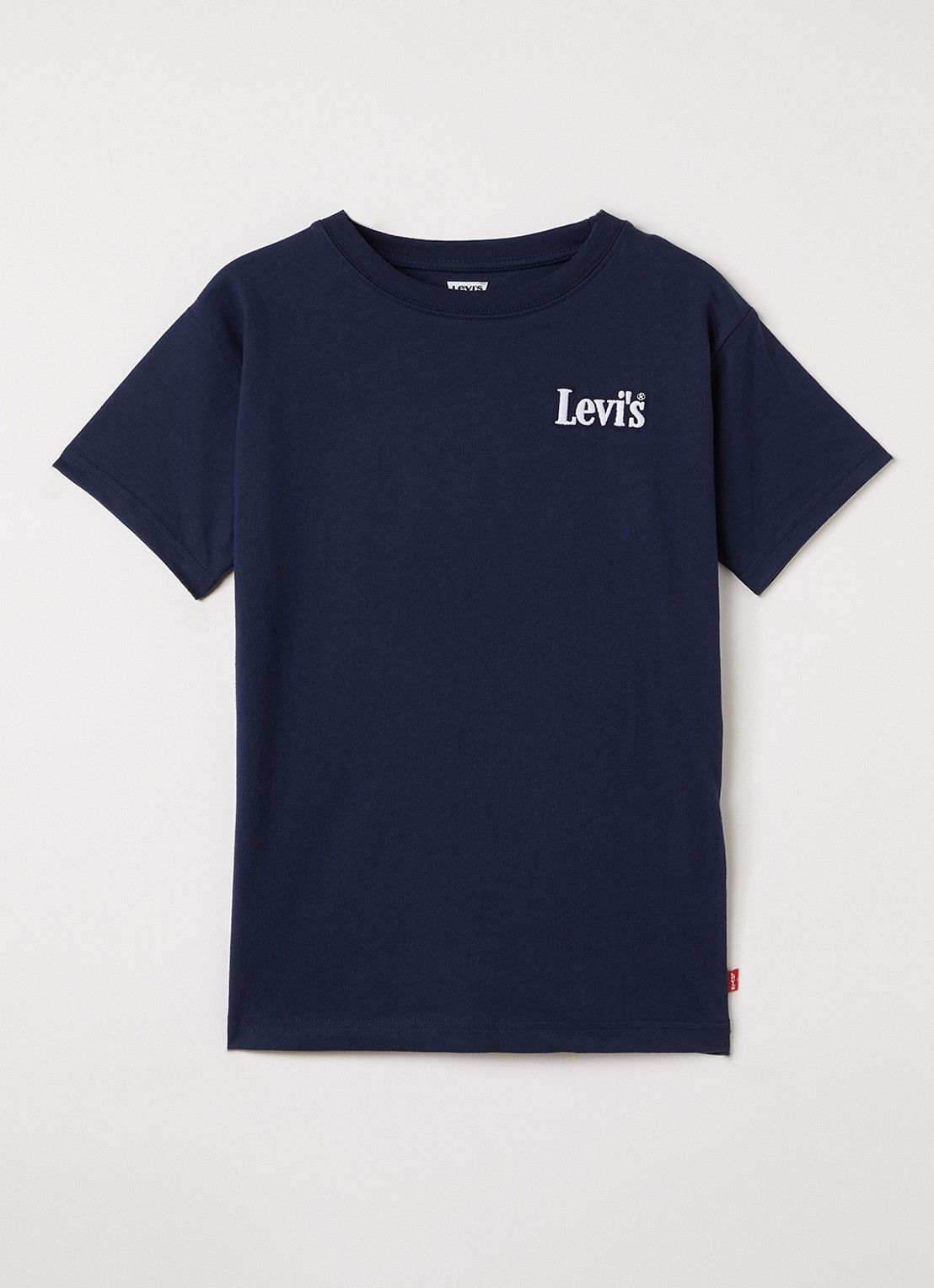 Levi's T-shirt met logo- en backprint - voorkant donkerblauw