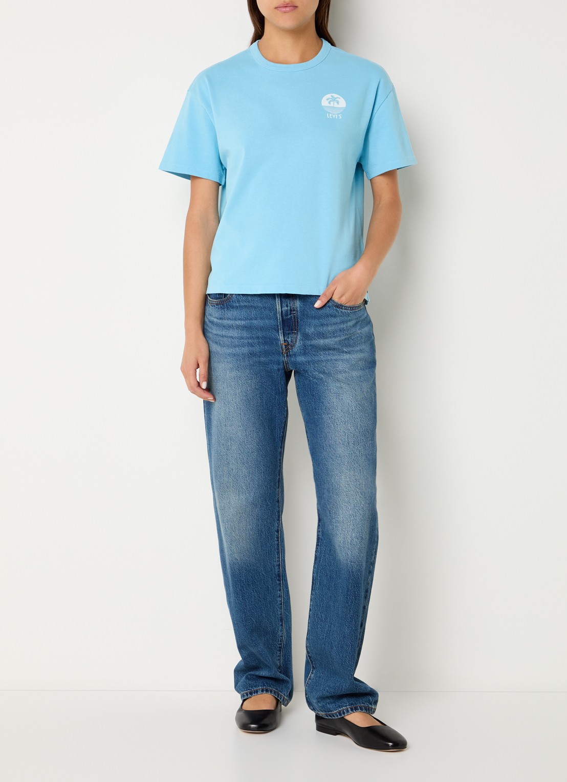 Levi's T-shirt met logo- en backprint - voorkant 4 aquablauw