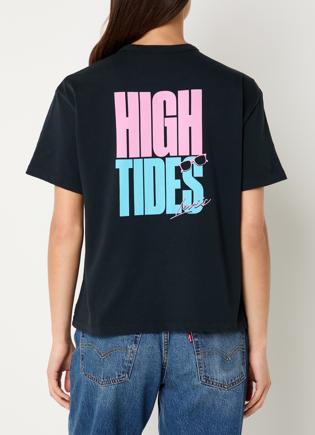 Levi's T-shirt met logo- en backprint - detail 3 donkerblauw