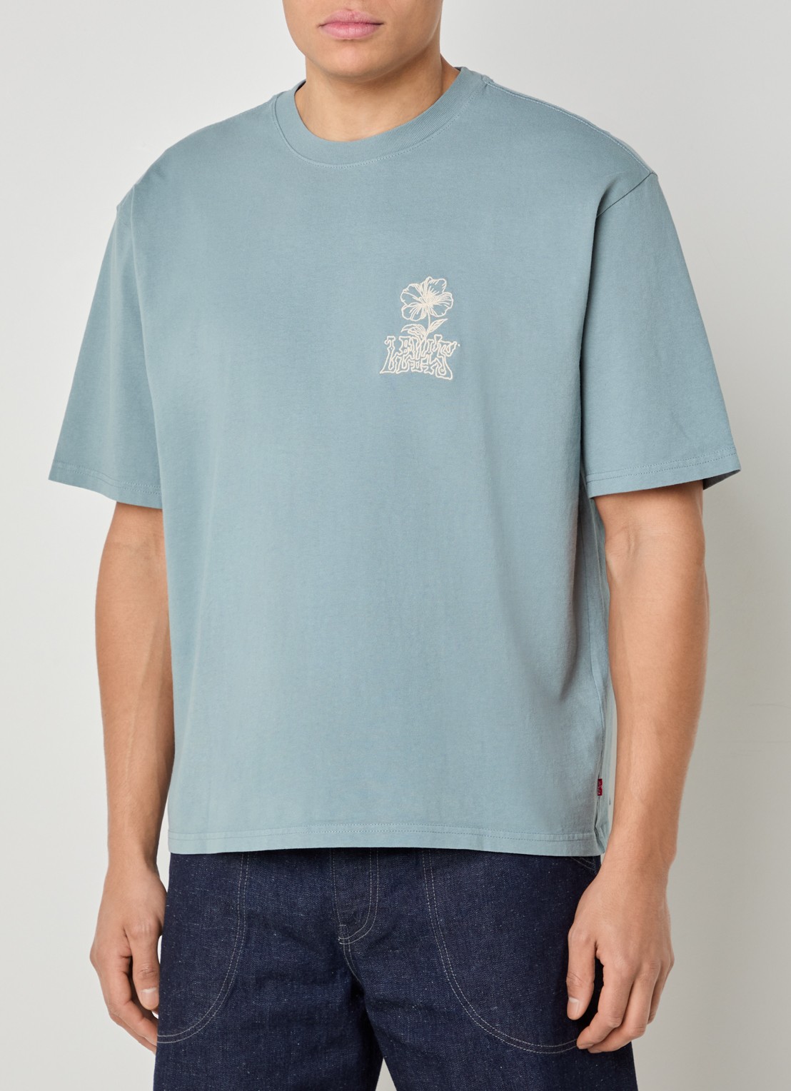 Levi's T-shirt met logo- en backprint - achterkant staalblauw