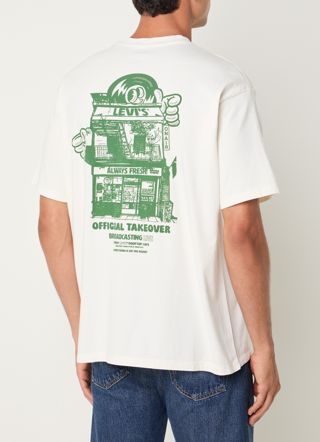 Levi's T-shirt met logo- en backprint - detail 4 creme