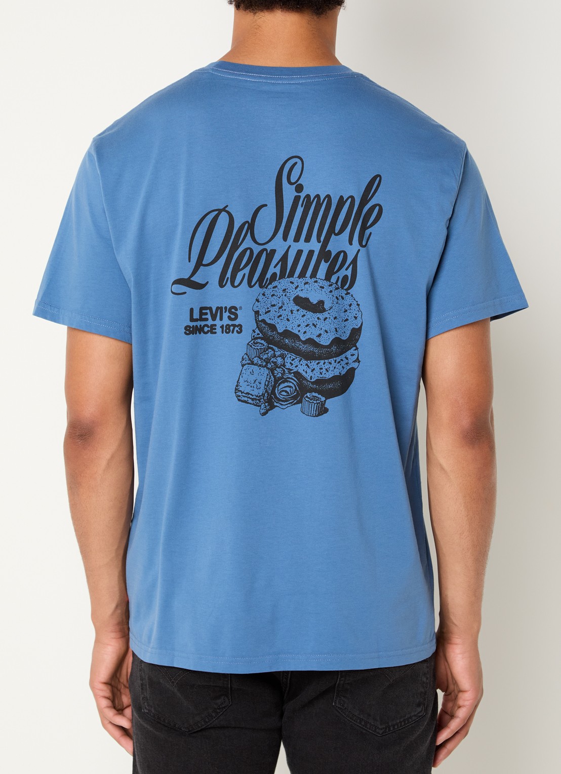 Levi's T-shirt met logo- en backprint - detail blauw