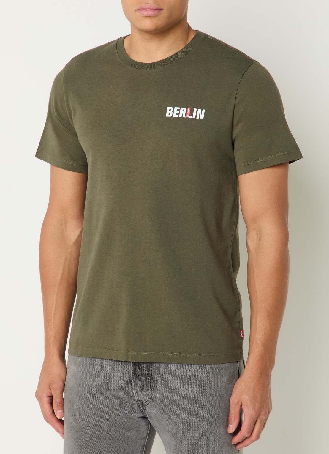 Levi's T-shirt met logo - detail legergroen