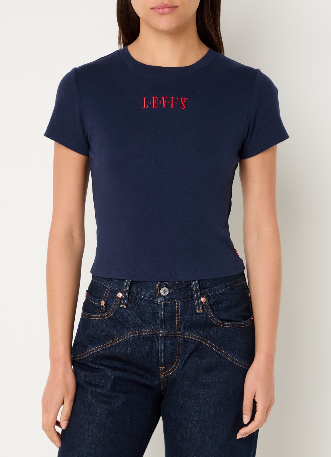 Levi's T-shirt met logoborduring - detail 3 donkerblauw