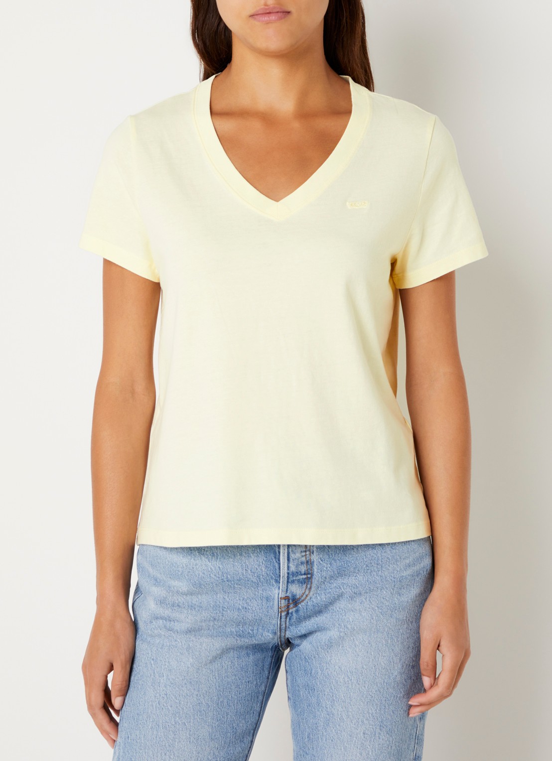 Levi's T-shirt met logoborduring - detail lichtgeel