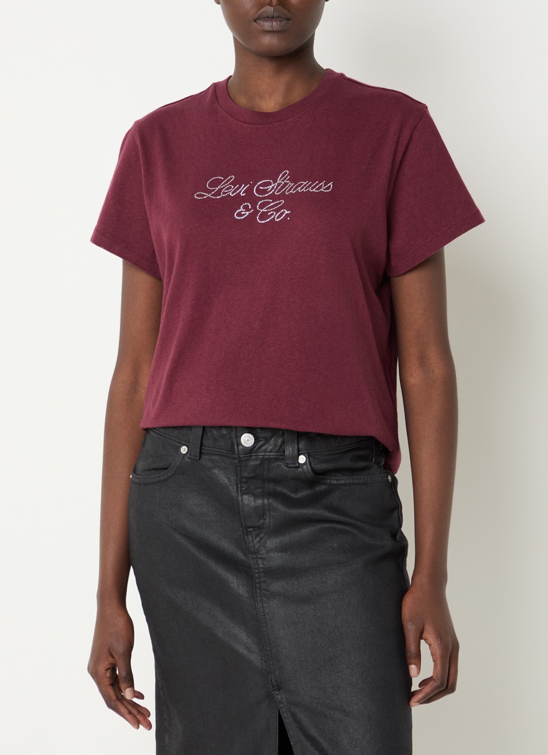 Levi's T-shirt met logoprint en strass - detail 4 bordeauxrood