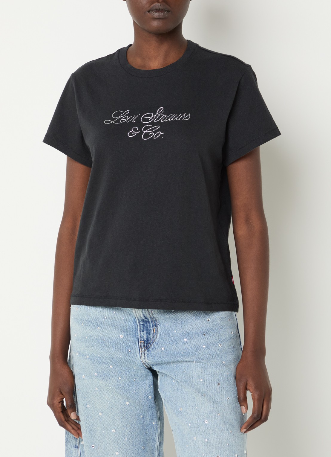 Levi's T-shirt met logoprint en strass - detail 4 zwart