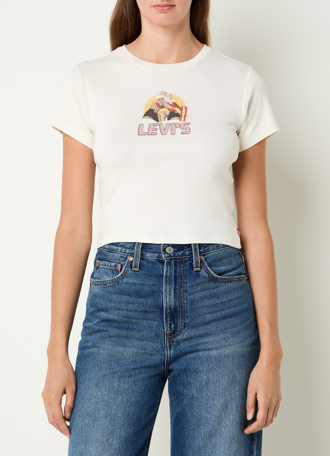Levi's T-shirt met logoprint en strass - detail 4 gebroken wit