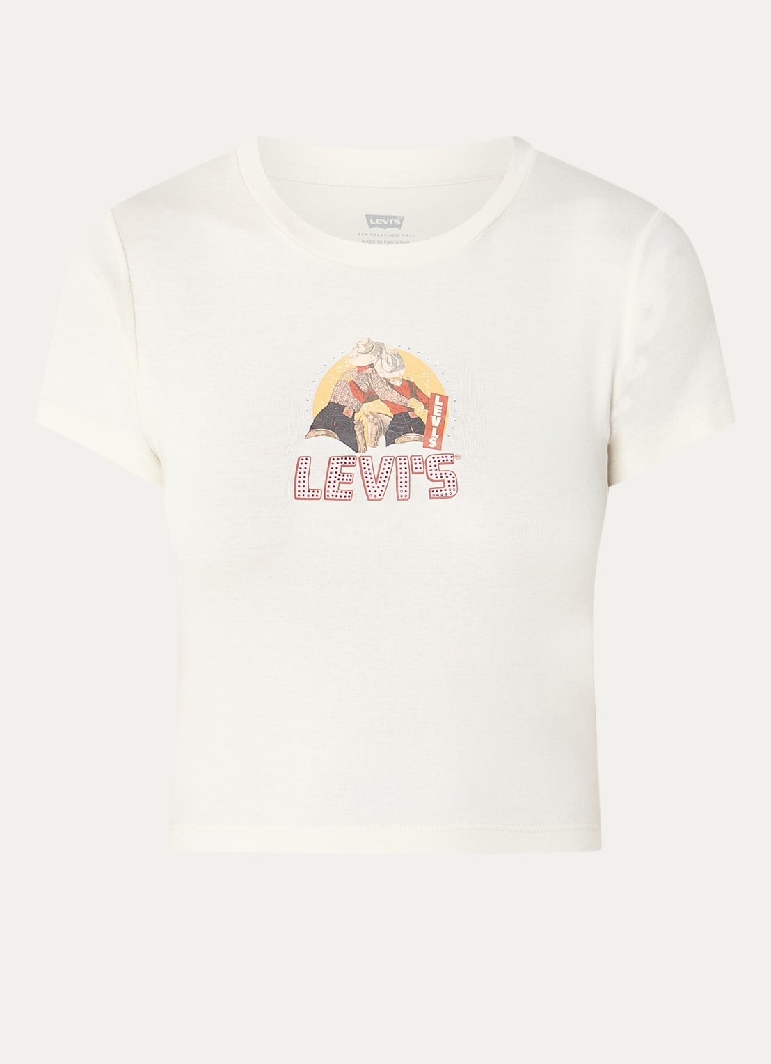Levi's T-shirt met logoprint en strass - voorkant gebroken wit