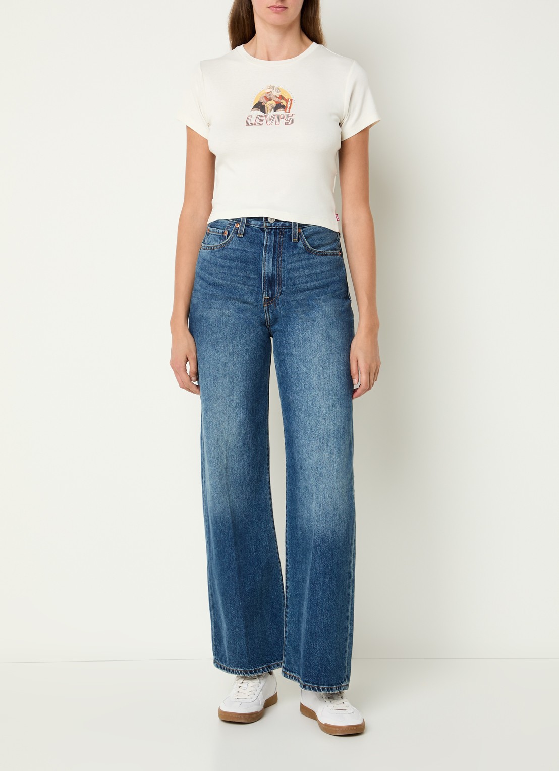 Levi's T-shirt met logoprint en strass - voorkant 2 gebroken wit
