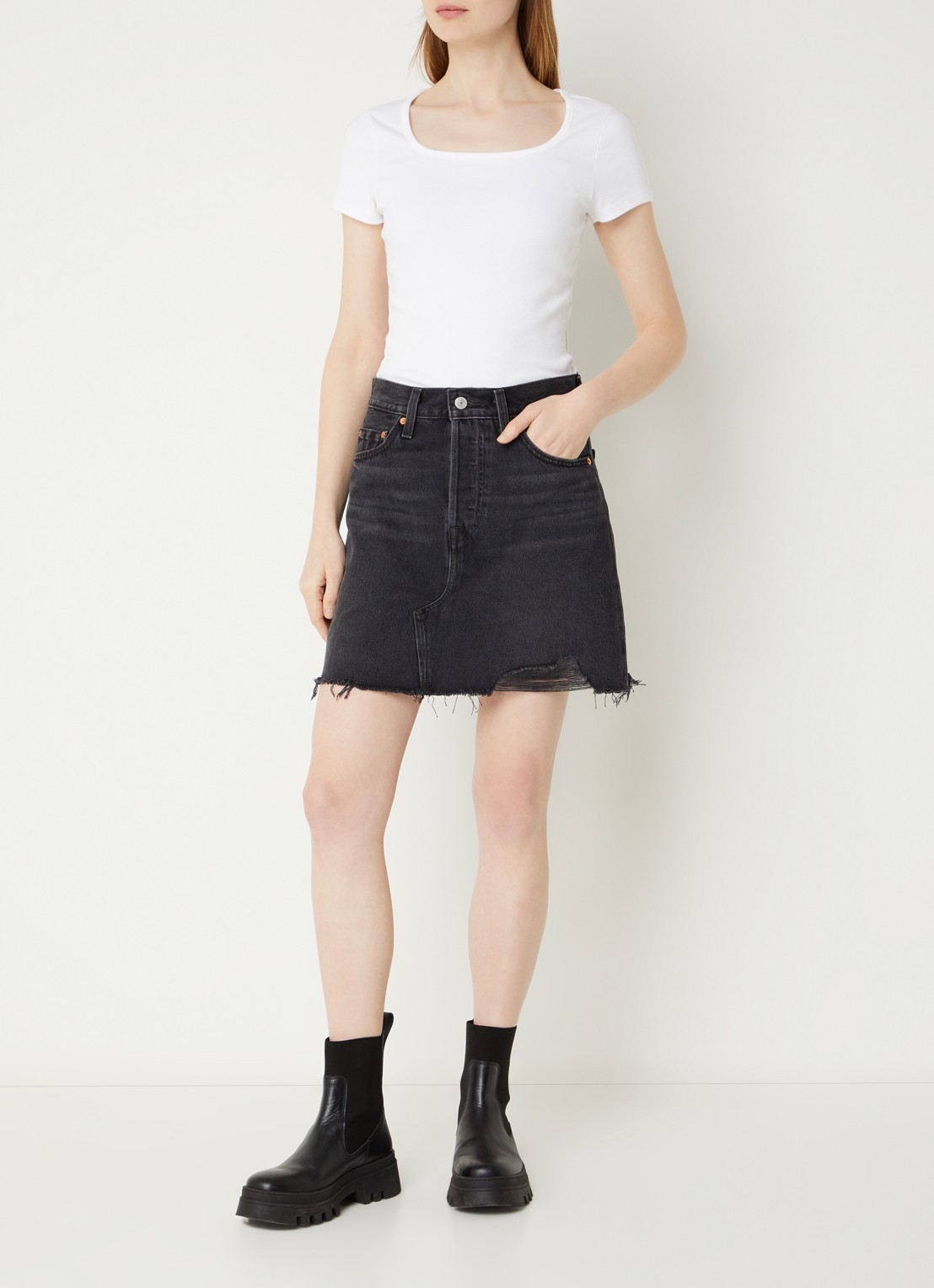 Levi's T-shirt met ribstructuur - voorkant 2 wit