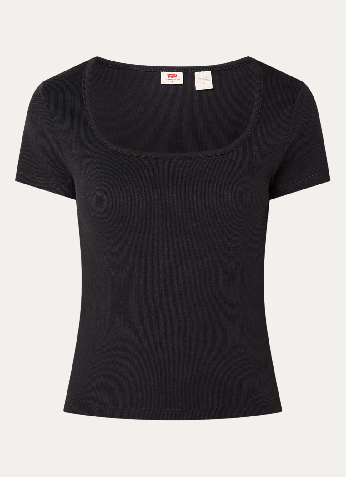 Levi's T-shirt met ribstructuur - voorkant zwart