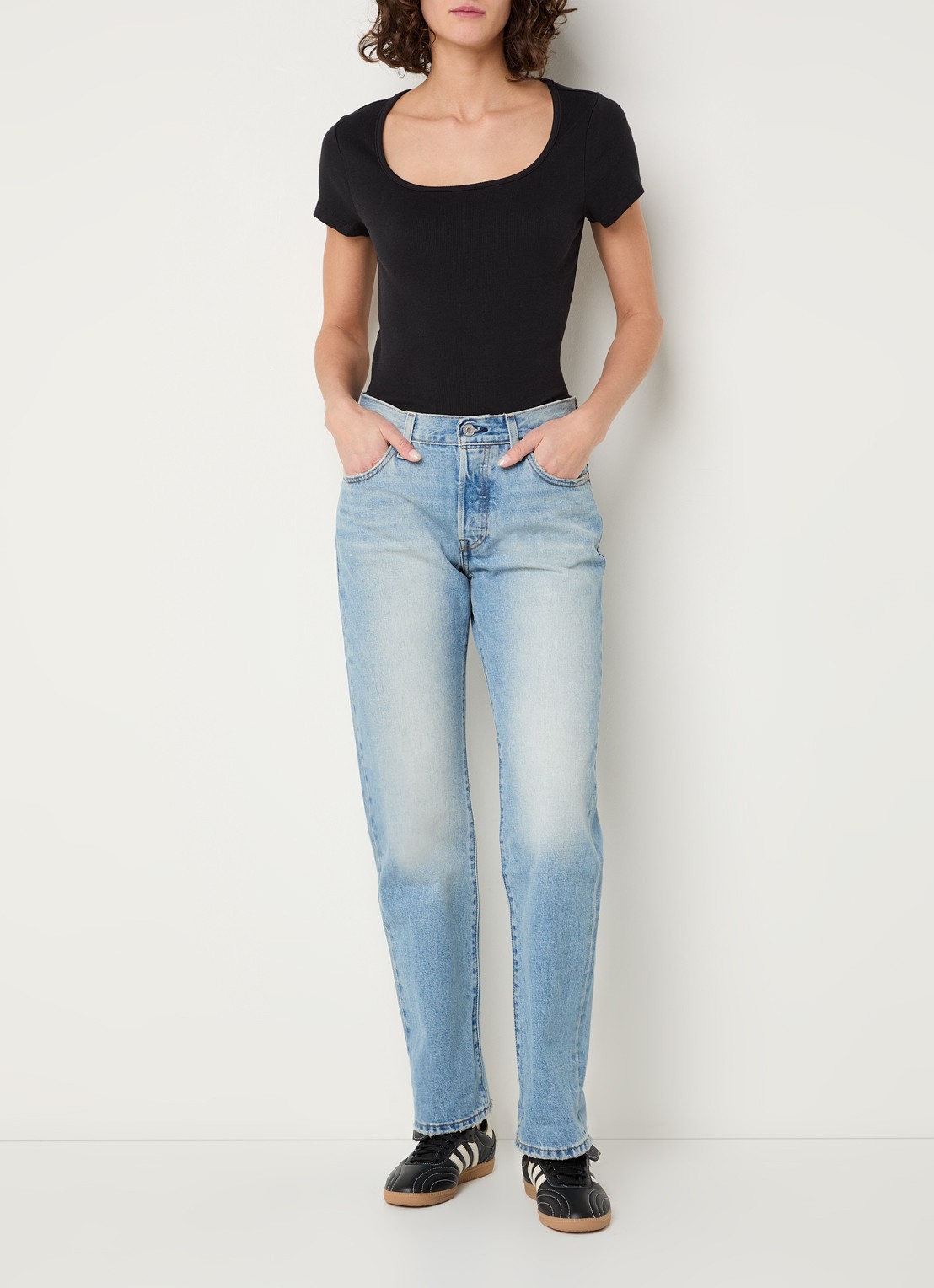 Levi's T-shirt met ribstructuur - voorkant 2 zwart