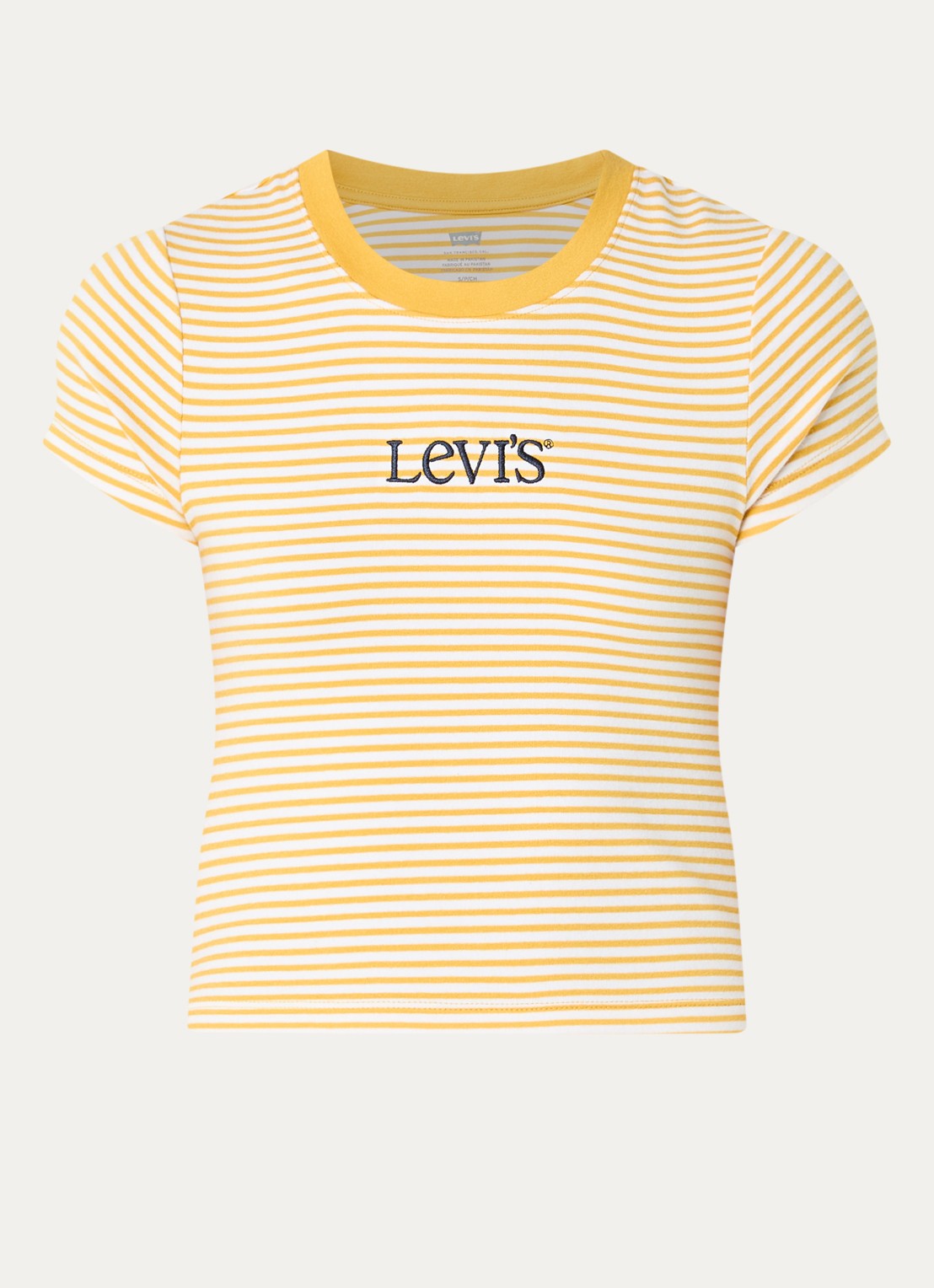 Levi's T-shirt met streepprint en logoborduring - voorkant 2 geel