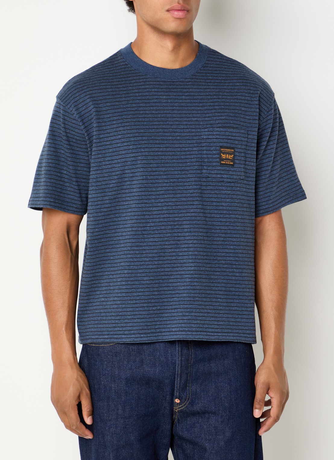 Levi's T-shirt met streepprint met borstzak - detail 4 blauw