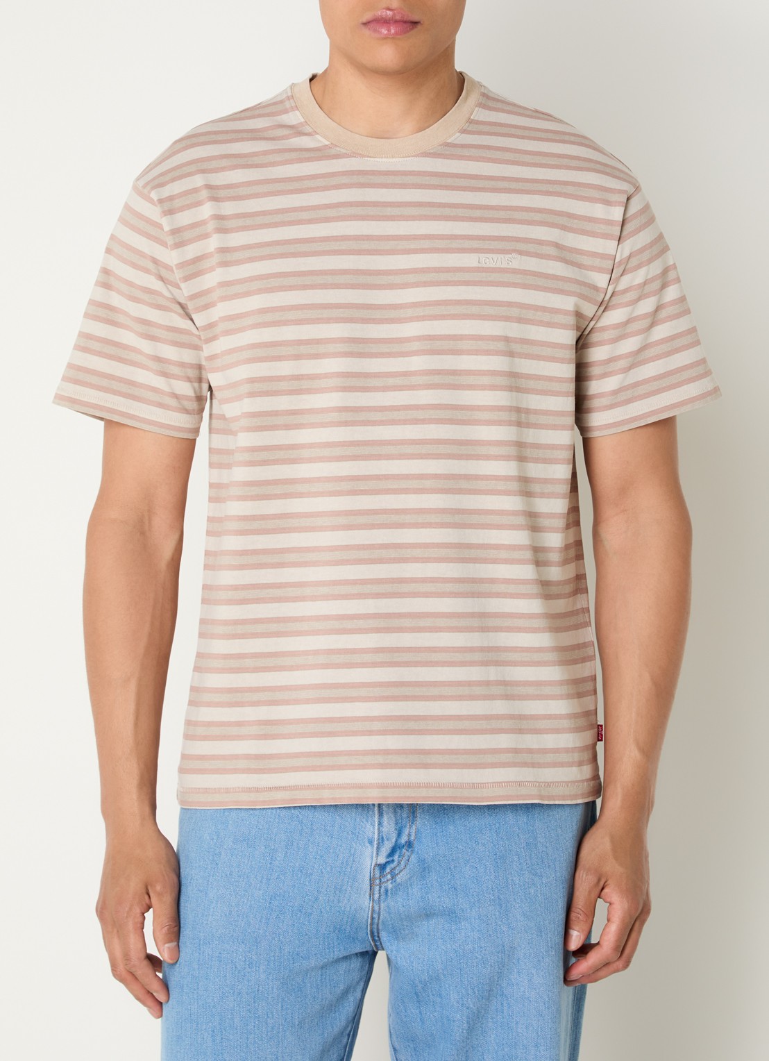 Levi's T-shirt met streepprint  - detail donkerbeige