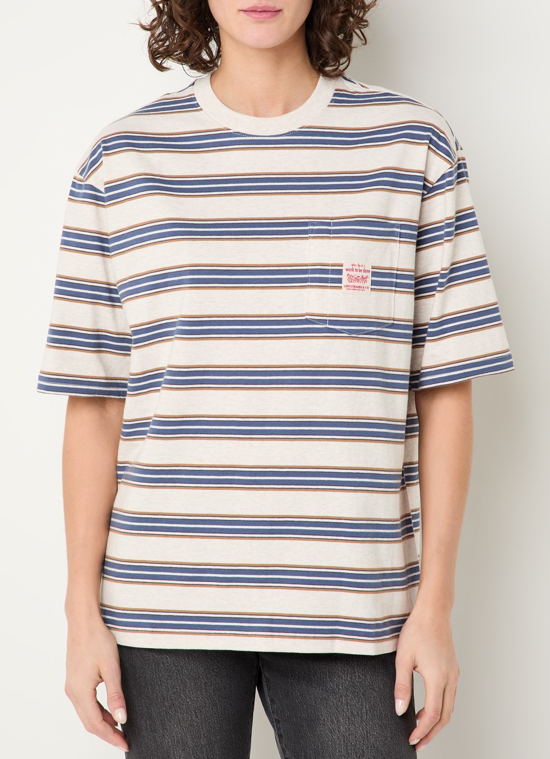 Levi's T-shirt met streepprint - detail beige