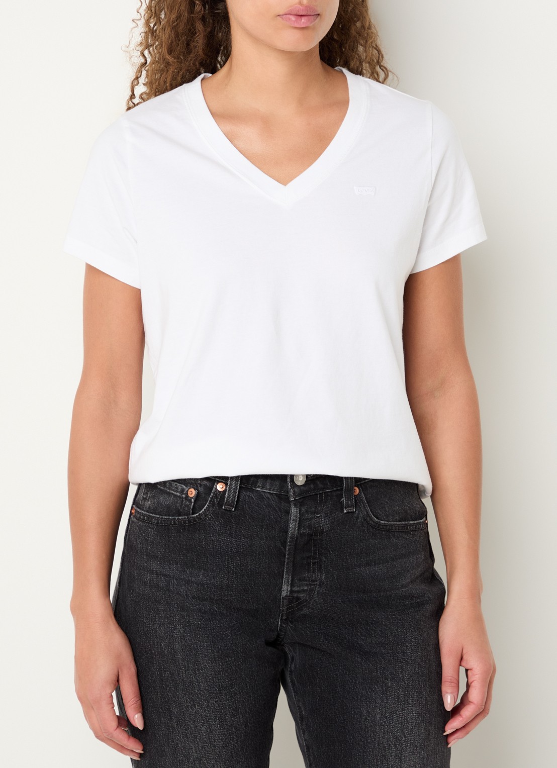 Levi's T-shirt met V-hals - detail wit