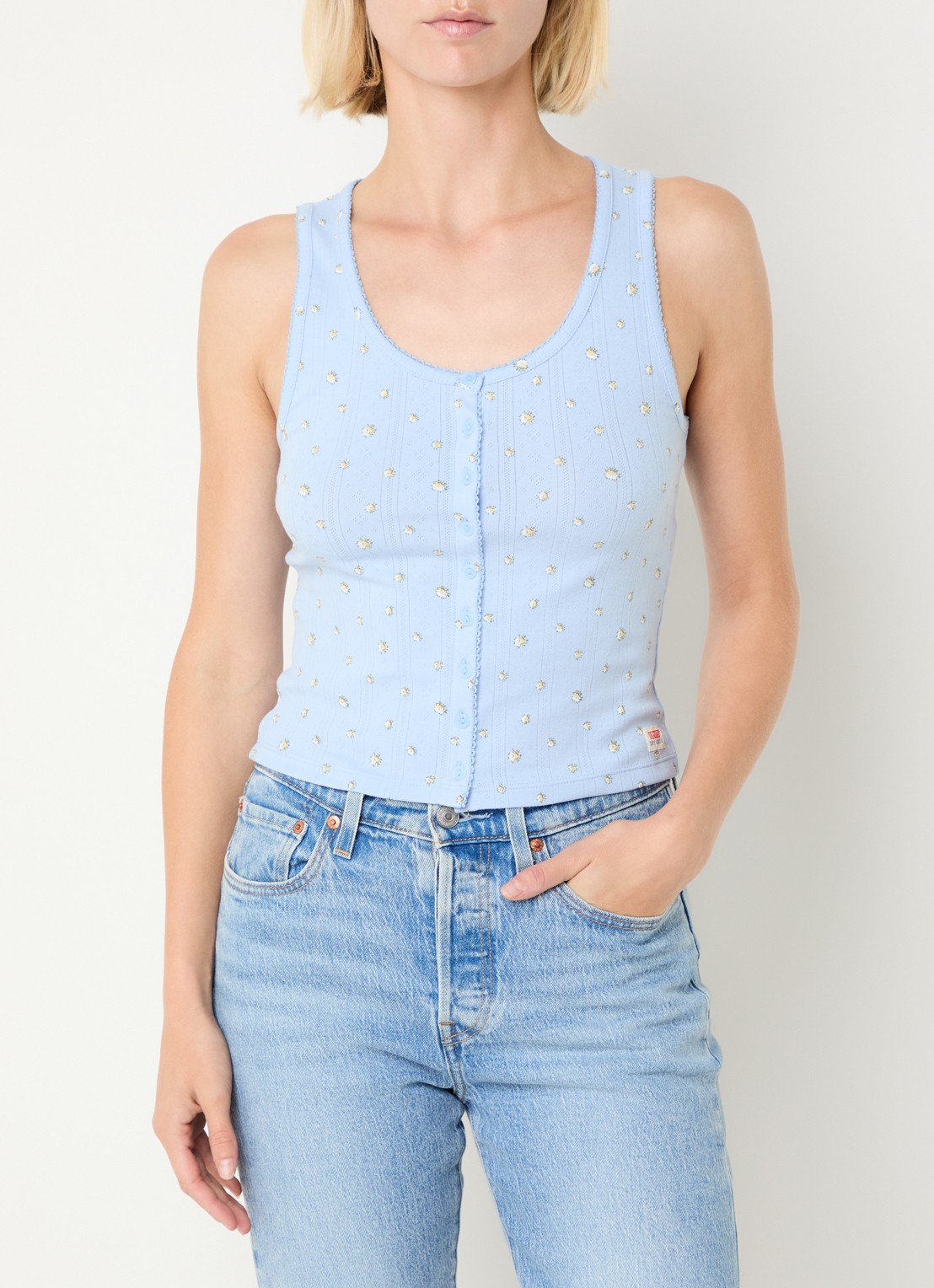 Levi's Tanktop met bloemenprint - detail 4 lichtblauw