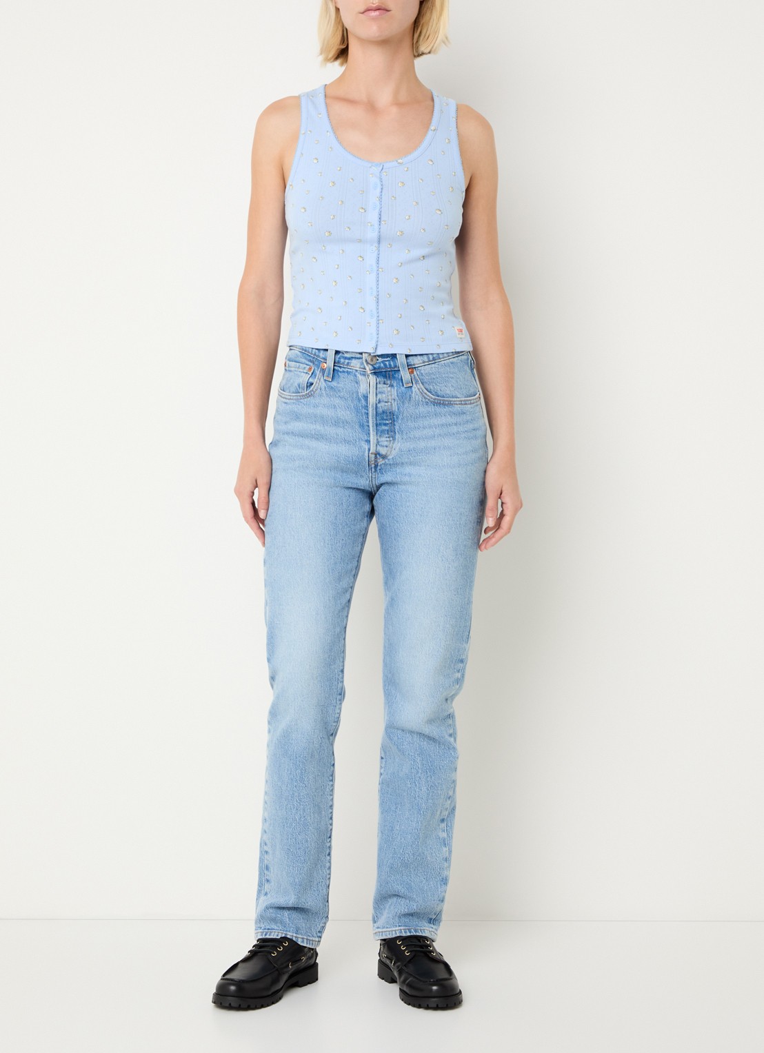 Levi's Tanktop met bloemenprint - voorkant 3 lichtblauw