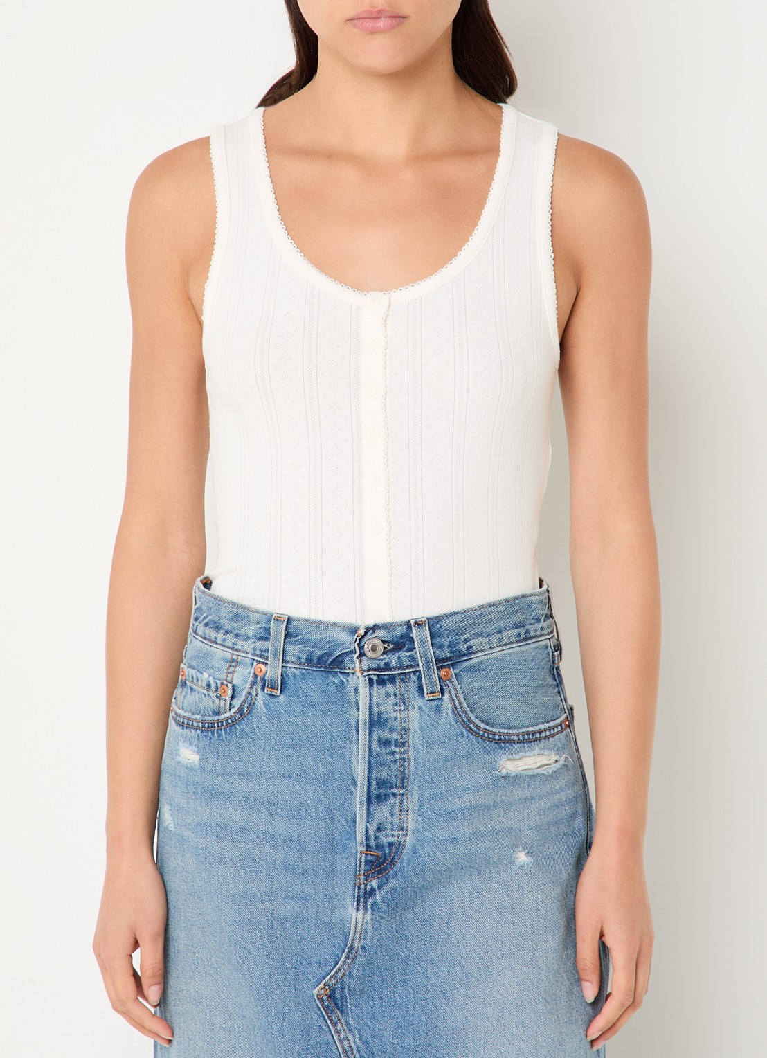 Levi's Tanktop met ingebreid patroon - detail 2 gebroken wit