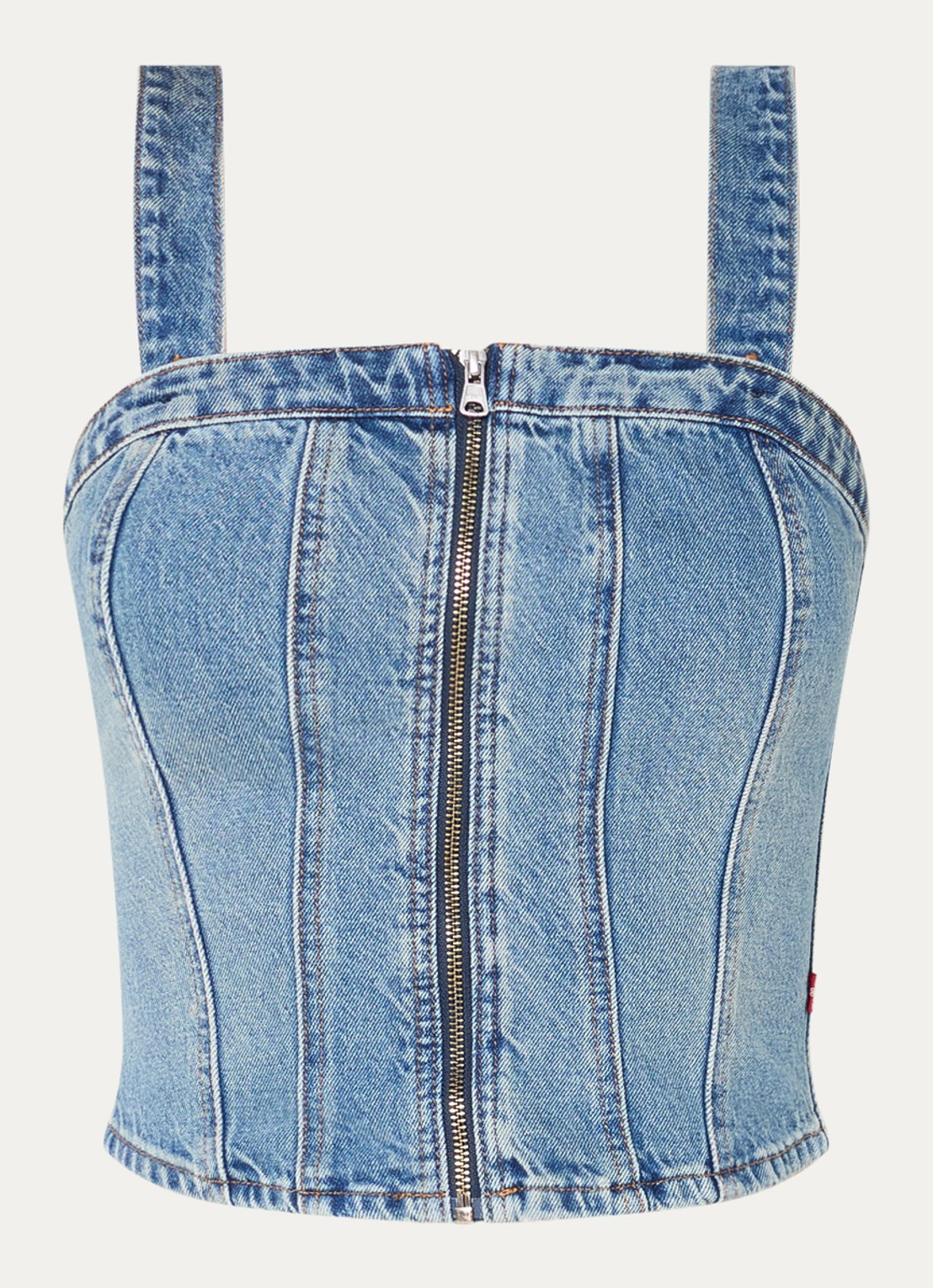 Levi's Tanktop van denim met smockwerk - voorkant indigo