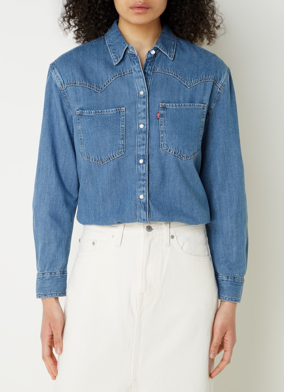 Levi's Teodora blouse  van chambray - detail 2 blauw
