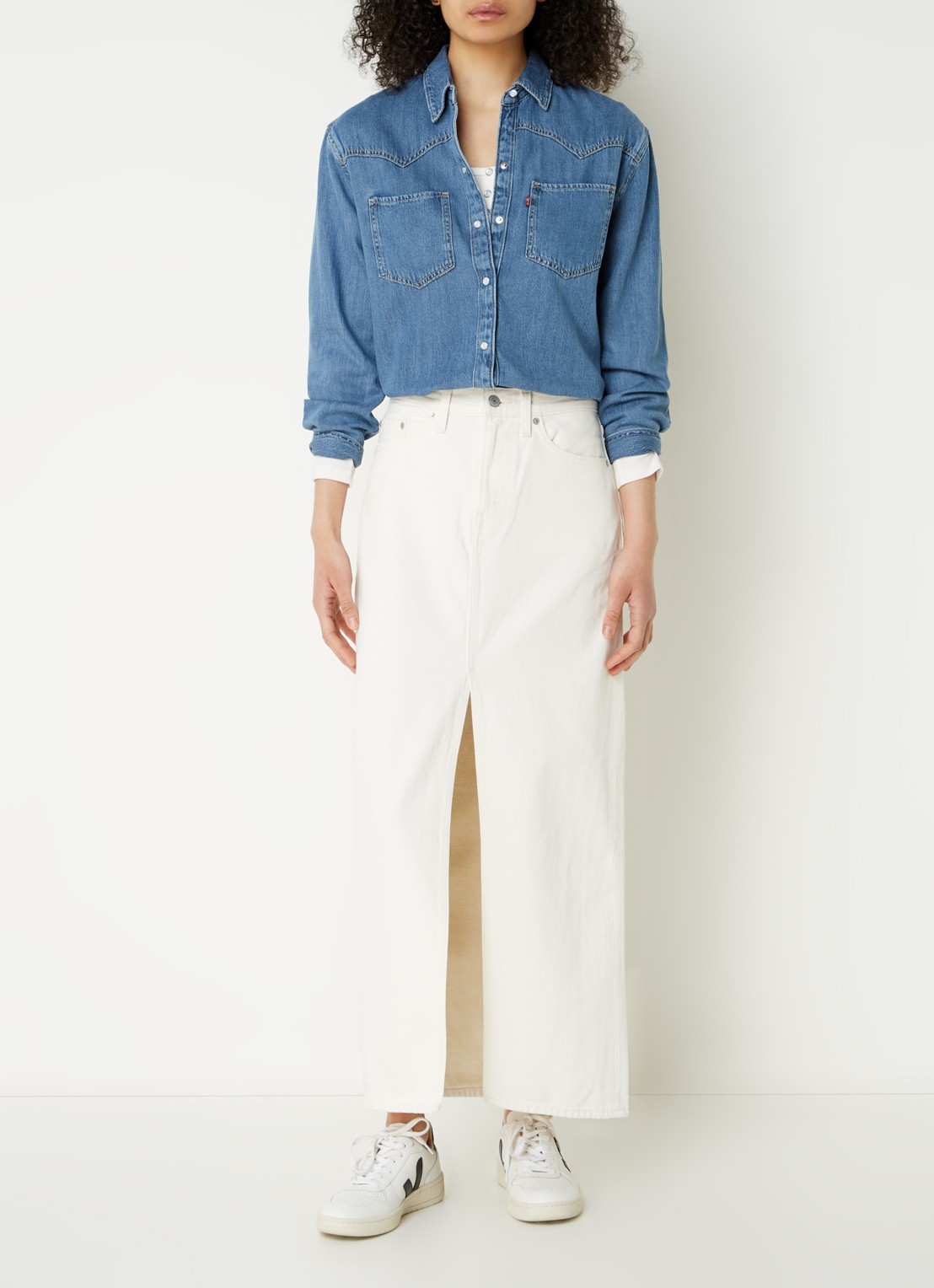Levi's Teodora blouse  van chambray - voorkant 4 blauw