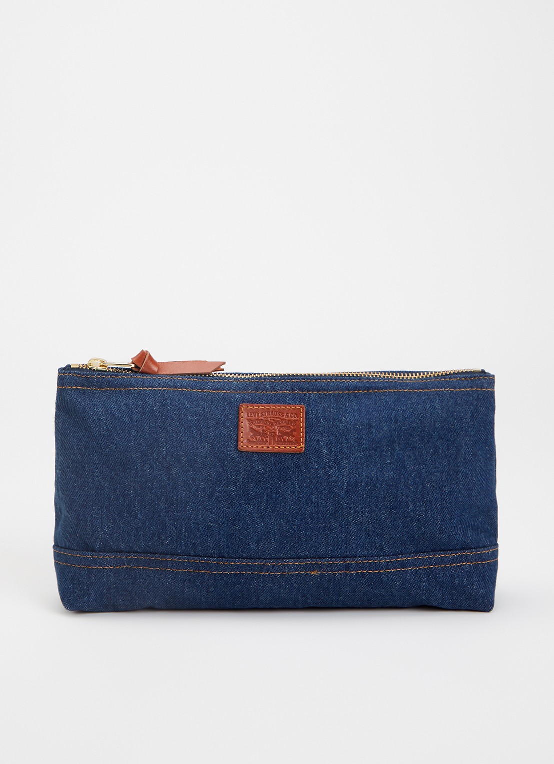 Levi's Toilettas van denim met logo - voorkant indigo
