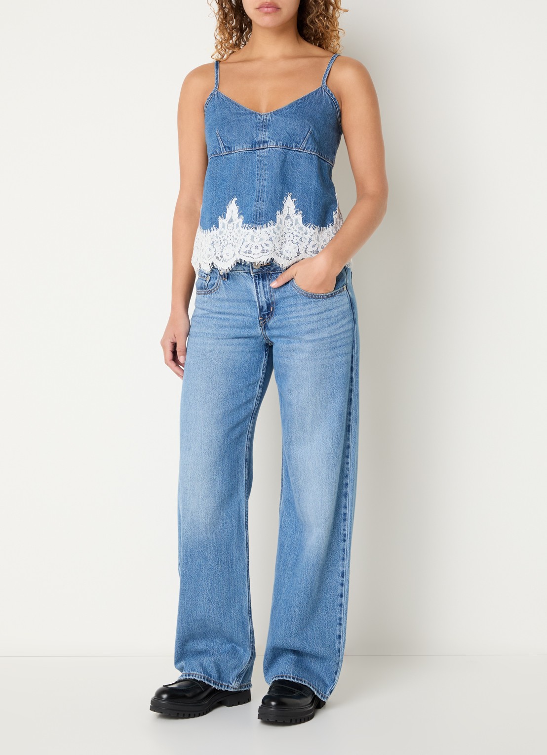 Levi's Top van denim met details van kant - voorkant 4 indigo